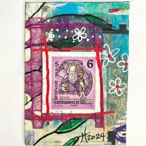 ACEO Original Extreme Collage Vintage 90s Austria Postage Stamp Art ATC